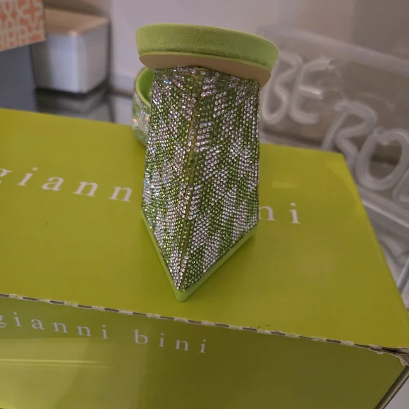 Gianni Bini Lime Green Crystal Slide Sandal - Picture 3 of 5
